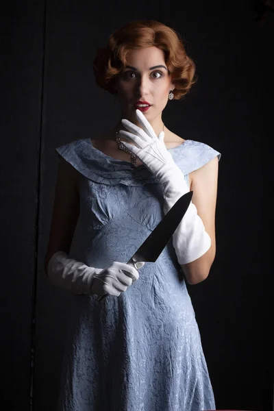 Жінка 1930 Року Блакитній Сукні — стокове фото