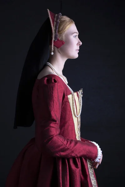 Tudor Vrouw Rode Jurk — Stockfoto