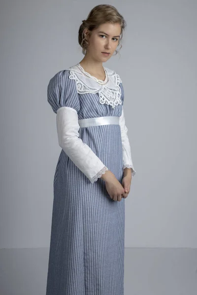 Regency Woman Blue Dress — Stock Photo, Image