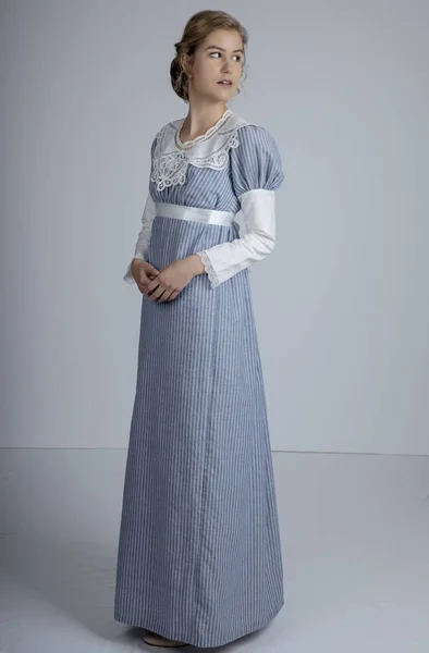 Regency Woman Blue Dress — Stock Photo, Image