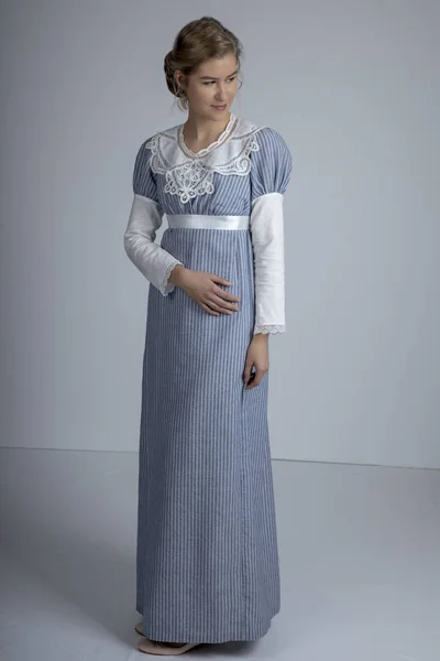 Regency Woman Blue Dress — Stock Photo, Image