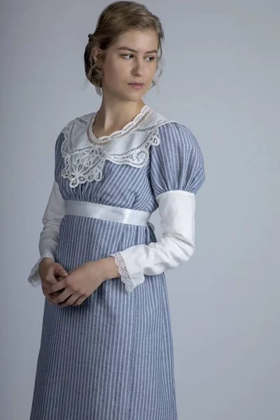 Regency Woman Blue Dress — Stock Photo, Image