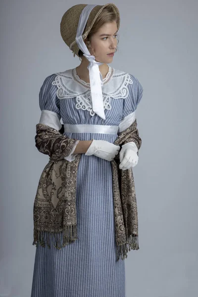 Regency Woman Blue Dress — Stock Photo, Image