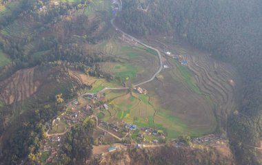 Teraslı tarım arazileri havadan görünümü
