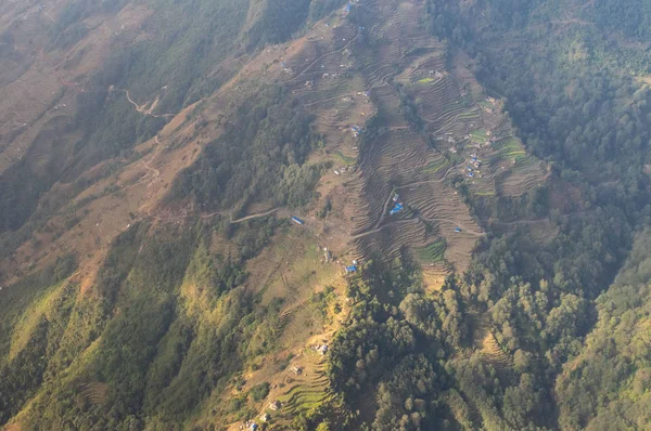 美丽的梯田山坡空中景观 — 图库照片