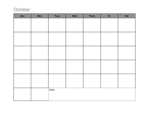 October Blank Calendar Page — Stock Photo, Image