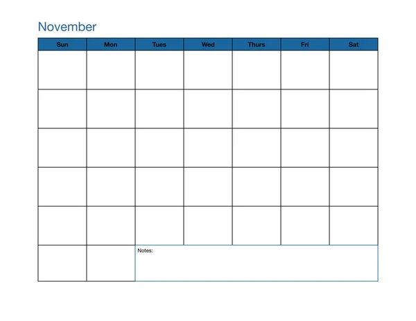 11月空白日历页 — 图库照片