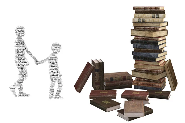 Word Cloud of Boys and Stack of Books — Stock Photo, Image