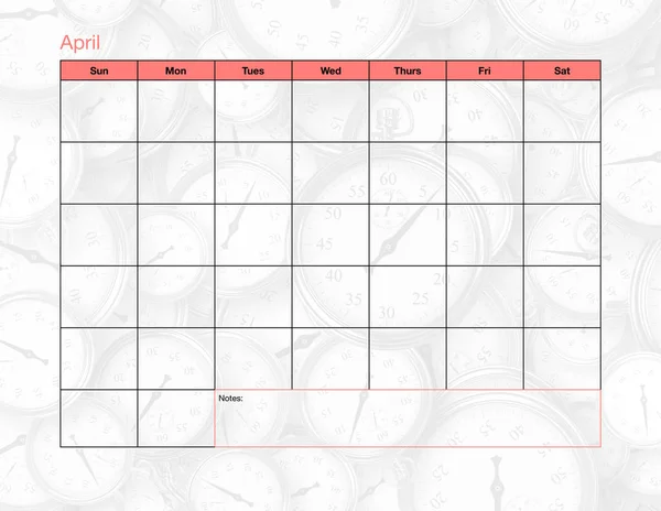 Calendario en blanco de abril — Foto de Stock