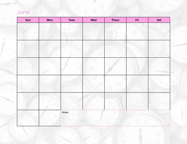Juni-Blanko-Kalender — Stockfoto
