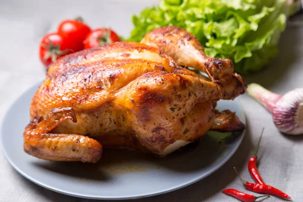 Chicken Baked Whole Selective Focus Close — Stock Photo, Image