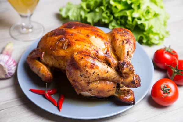 Chicken Baked Whole Selective Focus Close — Stock Photo, Image