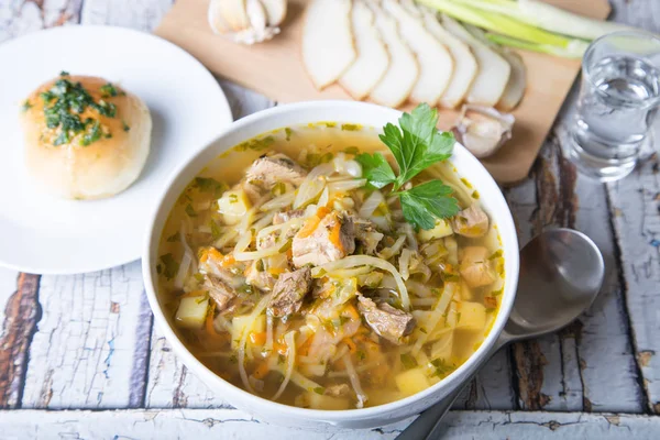 Shchi Sopa Col Con Bollos Pampushki Grasa Ajo Sopa Tradicional —  Fotos de Stock