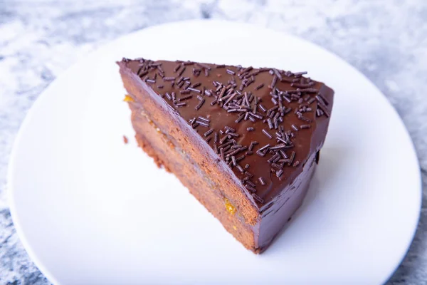 Sacher Torta Tradicionális Osztrák Csokoládé Desszert Házi Készítésű Sütés Szelektív — Stock Fotó