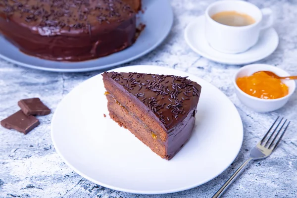 Sacher Tårta Traditionell Österrikisk Choklad Efterrätt Hemlagad Bakning Selektiv Fokusering — Stockfoto