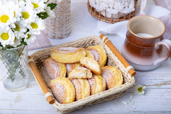 Sochniki Sochni Com Queijo Cottage Biscoito Russo Tradicional Com Queijo — Fotografia de Stock