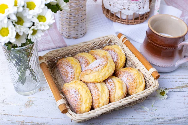 Sochniki Sochni Com Queijo Cottage Biscoito Russo Tradicional Com Queijo — Fotografia de Stock