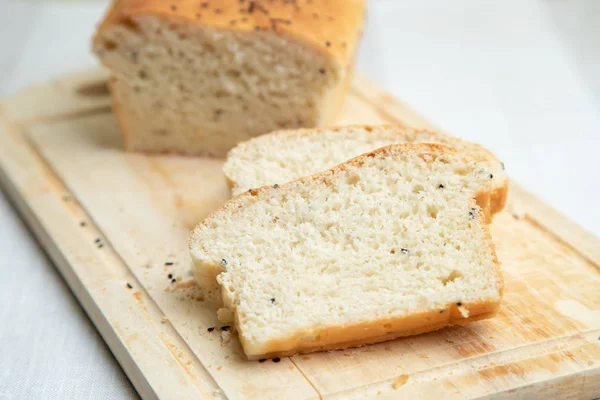 Homemade White Bread Sesame Selective Focus Close — Stock Photo, Image