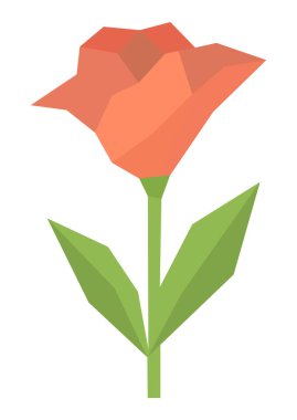 Yeşil yapraklı zarif polyester mercan gülü, modern tasarımlar için mükemmel, minimalist sanat, ve geometrik güzelliğe ihtiyaç duyan yaratıcı projeler. Çocuklar için Origami kavramı