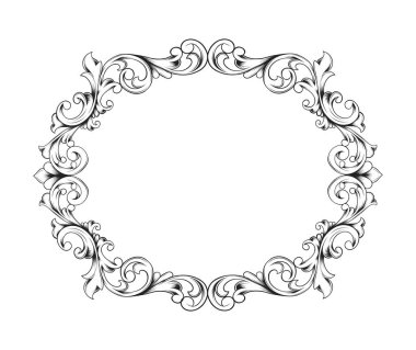 skeç çerçeve barok klasik süs tomarı kabartma sınır retro desenli çiçek desenli akanthus yaprak girdabı el çizimi dekoratif tasarım ögesi