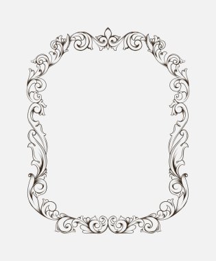 Klasik barok çerçeve parşömen süslemesi sınır çiçekli eski model akanthus yaprak girdabı dekoratif element