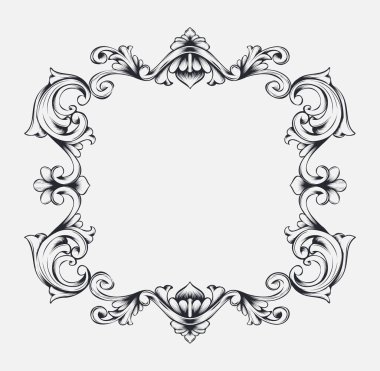 Elle çizilmiş lüks siyah-beyaz çerçeve tasarımı.