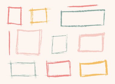 Grunge kare ve dikdörtgen çerçeveler. Mürekkep boş kara kutu seti. Dikdörtgen kenarlık koleksiyonları. Beyaz arkaplanda vektör illüstrasyonu izole edildi.