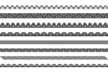 Tasarım ve kına uygulanması için sorunsuz kenarlık kümesi. Mehndi tarzı. Oryantal tarzda dekoratif desen.