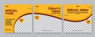 Düzenlenebilir kare pankartlar. Yemek posta şablonu tasarımı. Sosyal Medya Posta Restoranı ve Mutfak Tanıtımı İçin Uygun.
