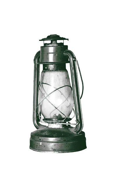 Старая Керосиновая Лампа Изолирована Белом — стоковое фото