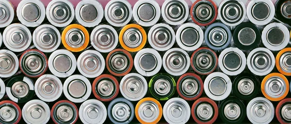 Energy Abstract Background Colorful Batteries Panorama — Stock Photo, Image