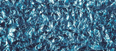 Arka plan buruşuk mavi folyo panorama