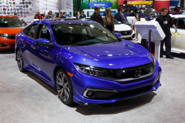 Vancouver, Kanada - Mart 2019: Honda Civic Sedan 2019 Vancouver Otomobil Fuarı'nda alınan,.