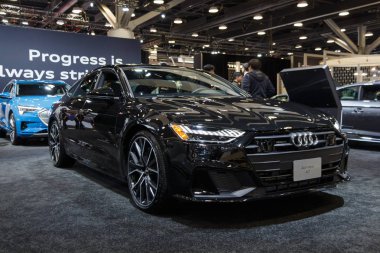 Vancouver, Kanada - Mart 2019: Audi A7, 2019 Vancouver Otomobil Fuarı'nda alınan