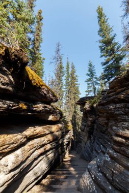 Dar geçitten aşağı inen basamaklar
