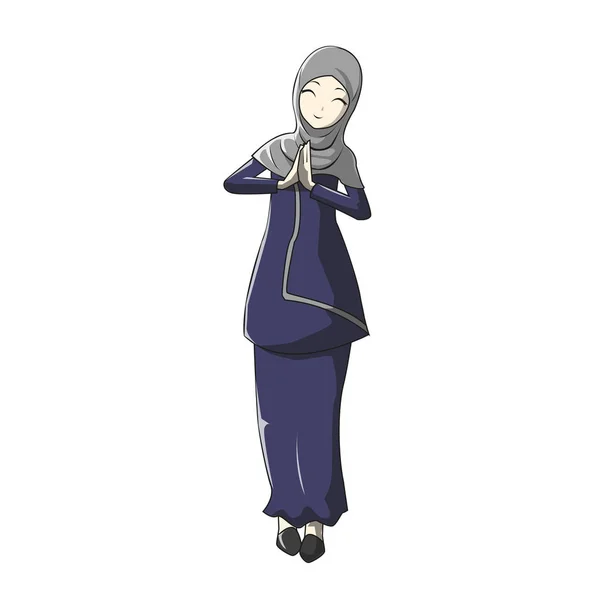 Hijab Moulimah Vecteur Avec Style Manga Pour Les Cartes Vœux — Image vectorielle