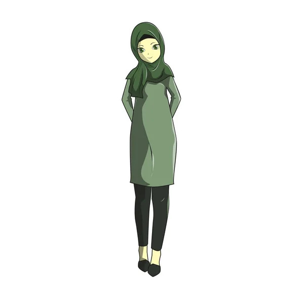 Hijab Muslimah Vektör Manga Stili Için Tebrik Kartları Ramazan Çok — Stok Vektör