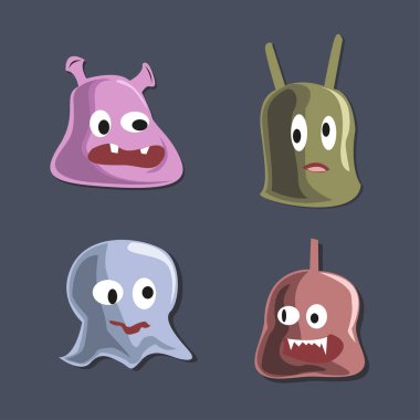 Çizgi film canavarlar kümesi. Sevimli canavarlar renkli karalamalar - vektör