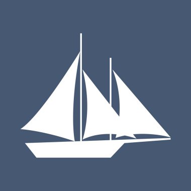 Denizde yelkenli, basit yelkenli silueti