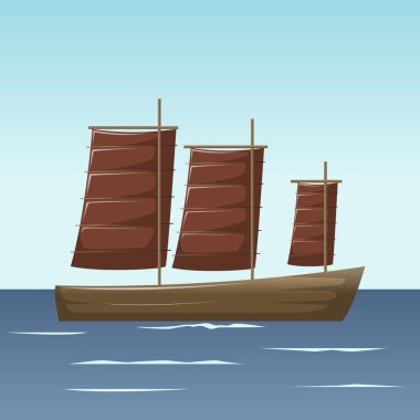 Denizde yelkenli, basit yelkenli silueti