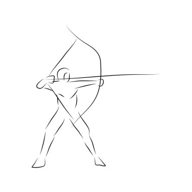 Okçu jest çizgi sanatının siyah beyaz illüstrasyon