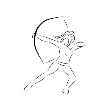 Okçu jest çizgi sanatının siyah beyaz illüstrasyon