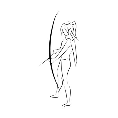 Okçu jest çizgi sanatının siyah beyaz illüstrasyon