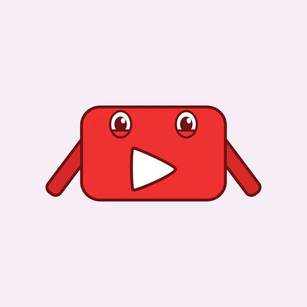 Kanal Youtube Maskot Lucu Merah Dan Putih - Stok Vektor