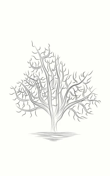 Tree Line Art Fekete Fehér Vázlatok Rajz — Stock Vector