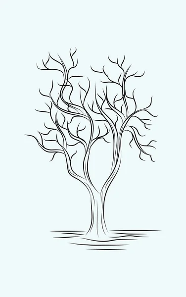 Tree Line Art Fekete Fehér Vázlatok Rajz — Stock Vector