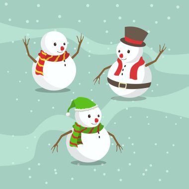 Düz Tasarımlı Sevimli Kardan Adam Karakterleri