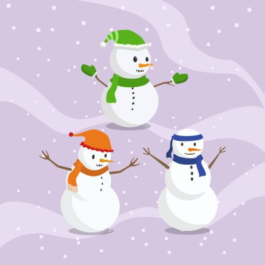 Düz Tasarımlı Sevimli Kardan Adam Karakterleri