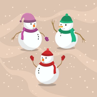 Düz Tasarımlı Sevimli Kardan Adam Karakterleri