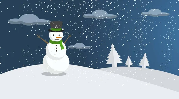 Boneco Neve Noite Inverno Com Céu Azul —  Vetores de Stock